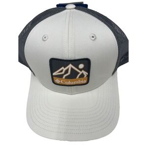 Columbia Mesh Snapback Trucker Hat Color: Cream/Gray w Orange Mountain Patch NWT